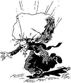 Rock falling on priest