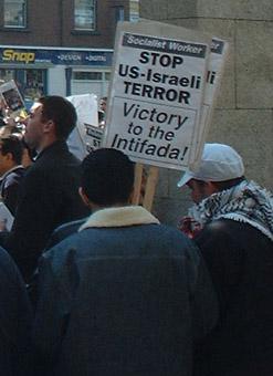 SWP Victory to the Intifada placard