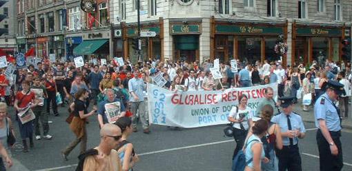 Globalise resistance banner at front of march