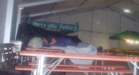 Sleeping in a table at the Genoa protests